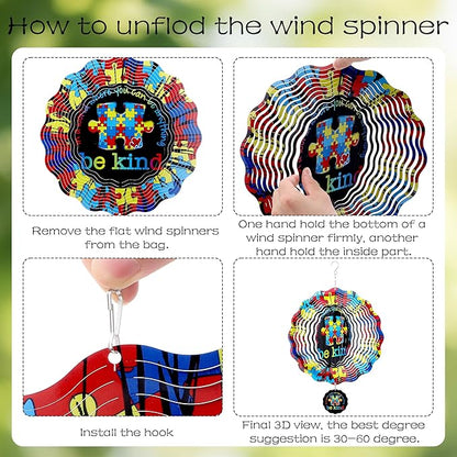 Hanging Wind Spinners Outdoor - Autism Metal 3D Wind Spinner 12 Inch Kinetic Spinning Decor for Patio Lawn Garden Indoor Balcony Stainless Steel Ornaments Art Gifts for Women Men Friends