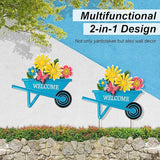 Glitzhome Metal Garden Stake Decor, Spring Yard Art Cart with Lifelike Flower or Wall Decor, Flower Barrow Stake Yard Sign Garden Decor for Outside, 30” H