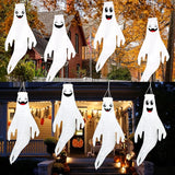Geefuun 4PCS White Halloween Fierce Ghost Windsocks Hanging Decorations - Flag Wind Socks for Home Yard Outdoor Decor Party Supplies (Batteries Not Included,No Timer)