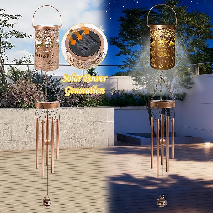 French Bulldog Solar Wind Chimes for Outside - Dog Decor Gifts Outdoor Solar Lantern Wind Chimes, Metal Decorative Hanging Lights for Patio Porch Yard Lawn