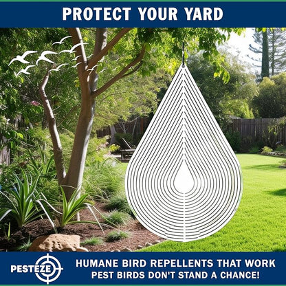 PESTEZE USA Water Droplet Wind Spinner, 4×9.25 Stainless Steel Highly Reflective Outdoor Hanging Spinner for Bird Deterrent, Garden & Yard Decor, Resistant Metal Art with 360° Wind Motion Easy Install