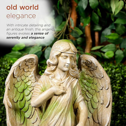 Alpine Corporation QFC105-201 Old World Angel Statue with Mossy Finish, Sentimental Garden Décor, 31" H, Tan/Moss Green
