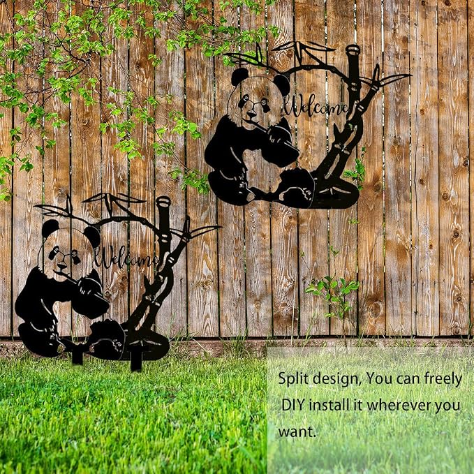 Panda Garden Decor for Outside Silhouette Statues Garden Stakes Outdoor Metal Animal Decorations Yard Art for Patio Lawn Ornaments Birthday Gift for Women Mom Men 13.78 * 11.81 inch / 35 * 30cm