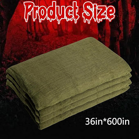RunNico 600x36 Inch Large Size Green Halloween Creepy Cloth Decoration,Spooky Gauze Cloth,Halloweens Haunted Cheesecloth for Stairway,Wall,Window Decorations,Outdoors Doorways Decor