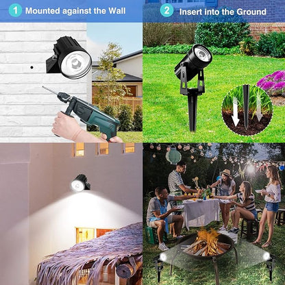 T-SUNUS Solar Spot Lights Outdoor White Christmas 4 Pack IP65 Waterproof Landscape Spotlights 6000K Separate Panel with 9.8ft Cable Auto On/Off for Flag Pond Trees Driveway Garden Pathway Halloween