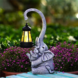 Pohabery Elephant Outdoor Statues with Cute Baby Garden Decor, Resin Elephant Figurines with Solar Lantern Outdoor Decoration Gifts for Mothers Day, Birthday Day