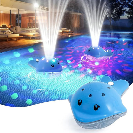 Floating Pool Fountain with Adjustable Colorful LED Light Show Waterfall Spray Timer Feature, Floating Light Party Decor for Above Ground Swimming Pool Pond Garden Patio Outdoor