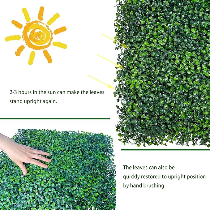 ODTORY Artificial Grass Wall Backdrop Panels,16 X 12 in 24P(32 sqft) UV-Anti Greenery Boxwood Panels for Indoor Outdoor Green Wall Decor & Ivy Fence Covering Privacy