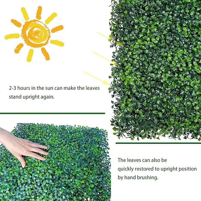 ODTORY Artificial Grass Wall Backdrop Panels,16 X 12 in 12P(16 sqft) UV-Anti Greenery Boxwood Panels for Indoor Outdoor Green Wall Decor & Ivy Fence Covering Privacy