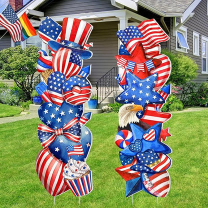 Beeveer 2 Pcs 4th of July Yard Signs Outdoor Patriotic Star Lawn Decoration 250th Anniversary American Waterproof Welcome Party Yard Signs with Stake for Memorial Home Garden Pathway Supplies