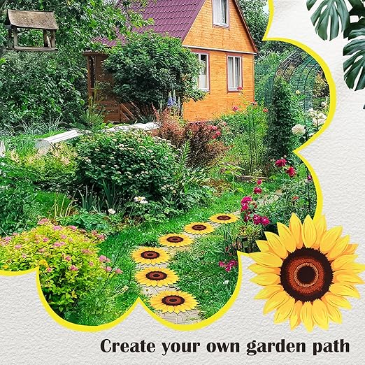 Tandefio 3 Pcs Sunflower Stepping Stones for Garden 12 Inch Decorative Stepping Stones Outdoor Heavy Duty Walkway Iron Pavers for Garden Decor Indoor Outdoor Patio Yard, Yellow Sunflower