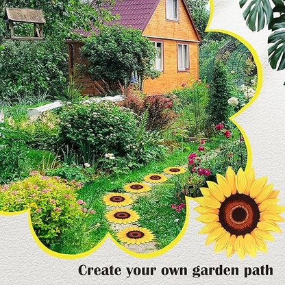 Tandefio 3 Pcs Sunflower Stepping Stones for Garden 12 Inch Decorative Stepping Stones Outdoor Heavy Duty Walkway Iron Pavers for Garden Decor Indoor Outdoor Patio Yard, Yellow Sunflower