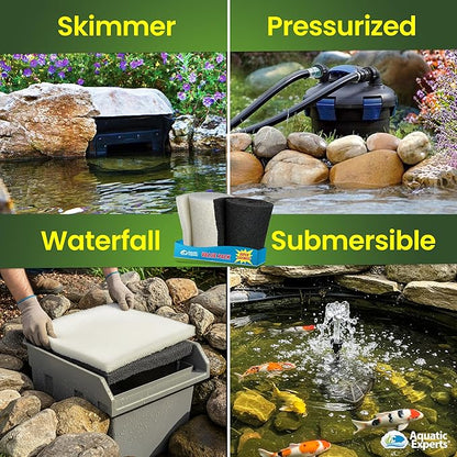 Aquatic Experts Classic Koi Pond Filter Pad Bundle – Fine & Coarse Bulk Roll Pond Filter Media, Ultra Durable Reusable Fish Pond Filter Material (Fine: 12" x 72", Coarse: 12" x 72")