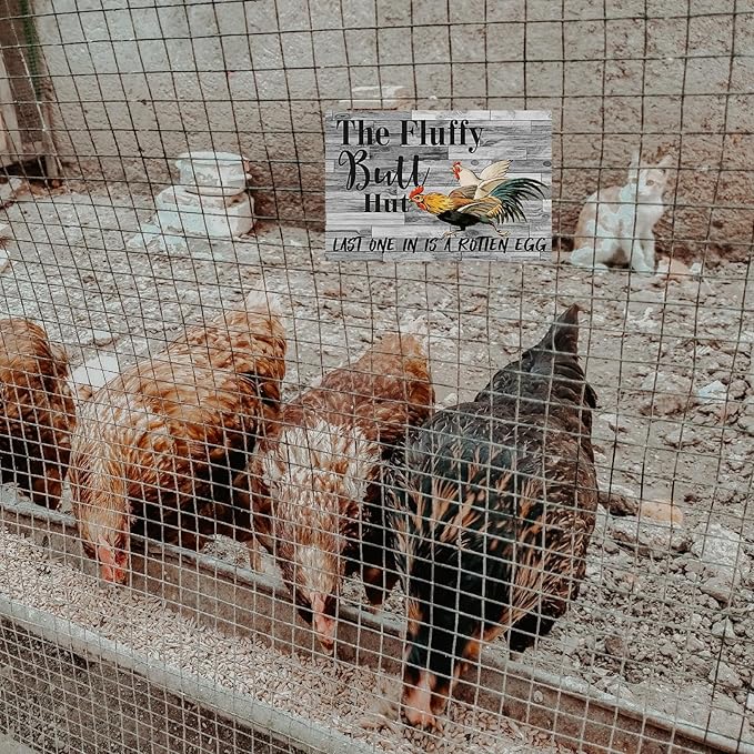 Funny Chicken Sign, Metal Chicken Coop Tin Signs, the Fluffy Butt Hut, Yard Sign Garage Farm Garden Wall Decor Sign Plaque Outdoor for Home Fence 8 X 12 Inches