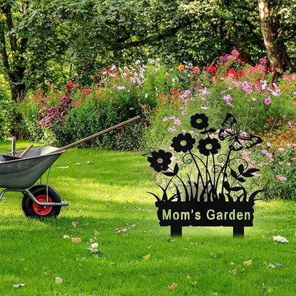 Personalized Metal Flowers Garden Signs with Stake, Custom Garden Signs for Outside Waterproof, Customized Name Sign Yard Lawn Gardens Decor Gardening Gifts for Moms Grandmas Gardeners