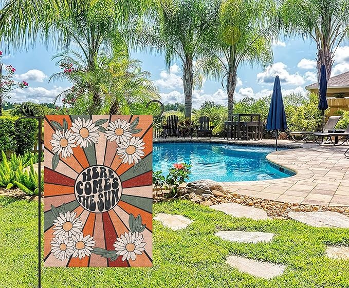 Summer Garden Flag Vintage Daisy Vertical Double Sided Seasonal Farmhouse Yard Outdoor Decorations 12.5 x 18 Inch