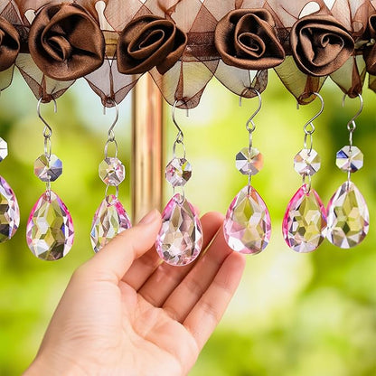 H&D HYALINE & DORA 3Inch Crystal Suncatcher Bauhinia Prisms Pendants 10Pcs Chandelier Crystals Replacement Hanging Sun Catcher Beads for DIY Arts Crafts Decor (Pink)