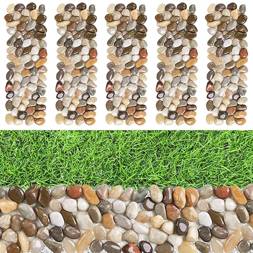 River Rock Stepping Stones Outdoor for Garden Walkway, 5 Pcs 12" L x 4" W Rectangle Shape Paver Step Stones Polished Pebble River Stone Mat for Yard Lawn Patio Pathway Walk Way - Multi-color