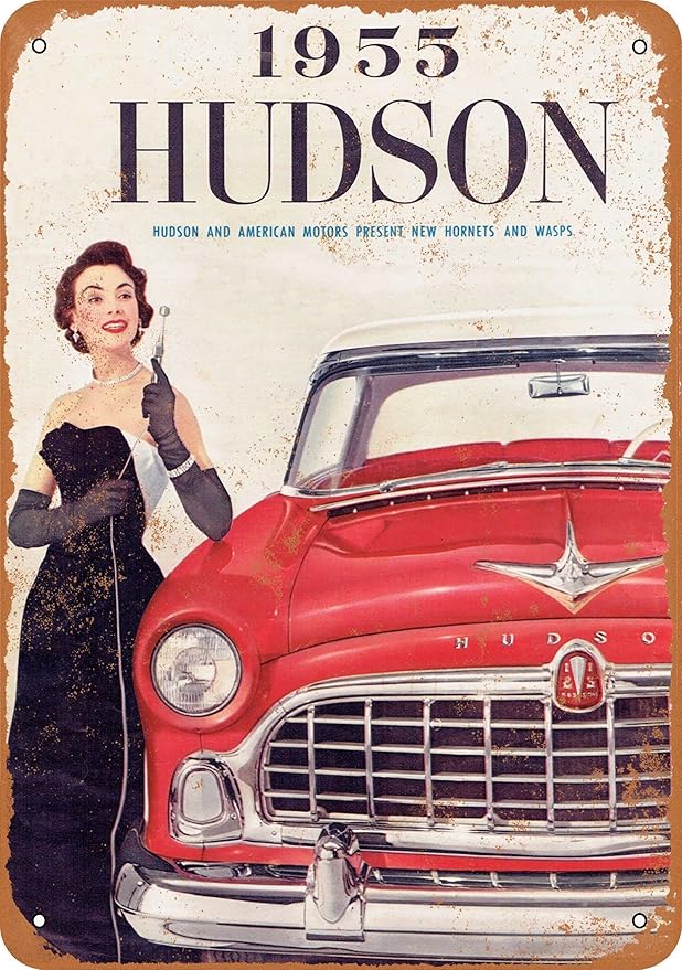7 x 10 METAL SIGN - 1955 Hudson Hornets and Wasps - Vintage Rusty Look