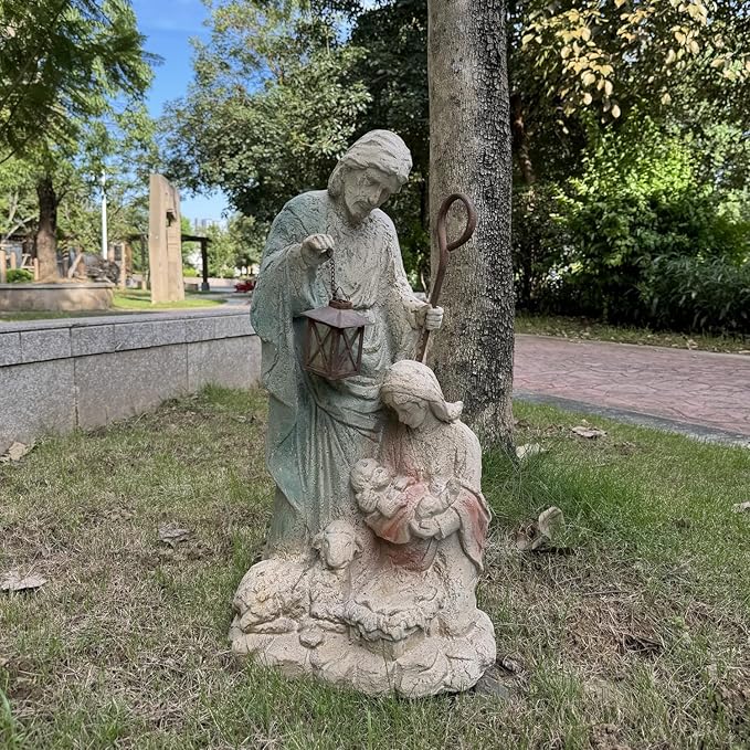 Holy Family Garden Statue Outdoor Sculpture H29inch Patio Yard Decorative Figurine Indoor Entryway Hallway Decoration