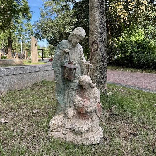 Holy Family Garden Statue Outdoor Sculpture H29inch Patio Yard Decorative Figurine Indoor Entryway Hallway Decoration