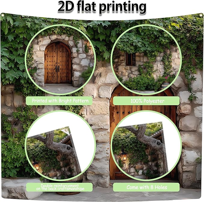 Garage door banner cover, 6x13 ft old stone house features ivy background, Large Outdoor Backyard Landscape Decoration (Stone House)