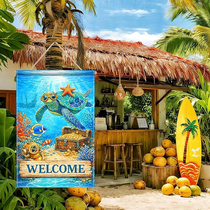 BlissYard Ocean Sea Turtle Welcome Garden Flag 12x18 Double Sided Vertical Outdoor Coastal Decor Underwater Coral Reef Yard Garden Lawn Patio Nautical Summer Banner