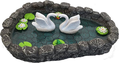 GlitZGlam Mini Swan Pond - Love is in the Air! Miniature Swan Pond for Fairy & Garden Accessories