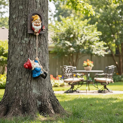 Real Gnome Statue, Garden Climbing Elves Sculpture, Outdoor Fairy Door Figurines, Fairy Hanging Decor, Tree Hugger Perfect for Garden Lovers Lawn, Patio,Yard Decor,Tree Peeker (2Pcs)