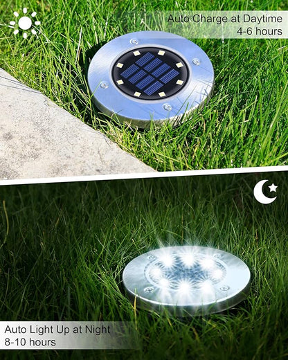 UFOND 12 Pack Solar Ground Lights，Outdoor Waterproof LED Gardenlight, Disklights for Lawn Pathway Yard Walkway Driveway Patio Deck, Solar Lights (Cold White)