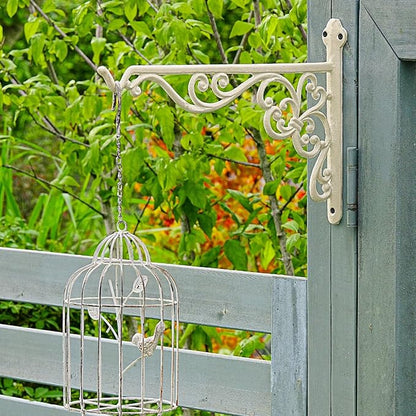 Sungmor Decorative Cast Iron Hanging Bracket - 15.6" Thickened Outdoor Metal Plant Hangers, Vintage Scroll Design for Signs, Planters, Lanterns, Bird Feeders - 2 Pack Heavy Duty Wall Hooks, White