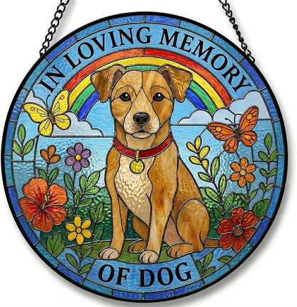 Dog Stained Glass Suncatcher - Double-Sided Light Transmission Stained Glass Window Hanging for Pet Loss Gift, Diamond Glass Sun Catchers Indoor Window Decor