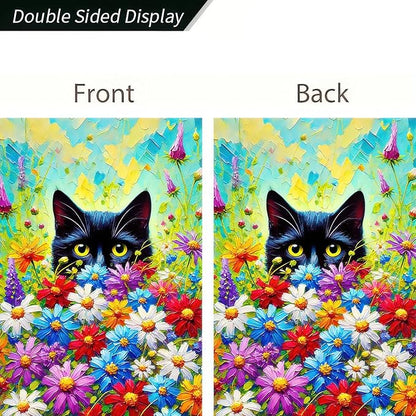 BlissYard Spring Black Cat Garden Flag 12×18 Inch Double Sided Small Black Cat Flower Floral Garden Yard Flags for Spring Summer Outside Outdoor House Decoration Banner