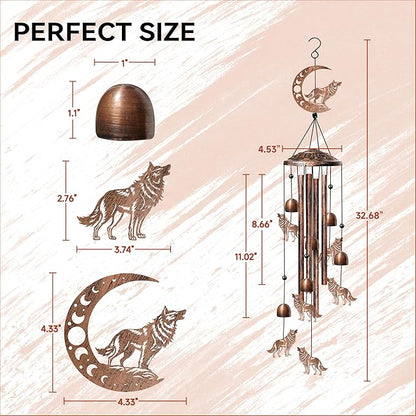Wolf Wind Chimes for Outside, Decorative Wind Chimes Wolf Gifts for Women/Men, Memorial/Birthday Gifts, Garden Decor for Outside, Patio or Yard, Durable Chimes for Outdoors
