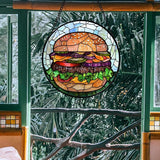 CHATYOUNG Stained Glass Window Hanging Big Beef Burger 9.8" - Cute Suncatcher Door Garden Kitchen Sun Catcher Exquisite Home Decor Christmas for Mom Woman Nana Friend Men Kids