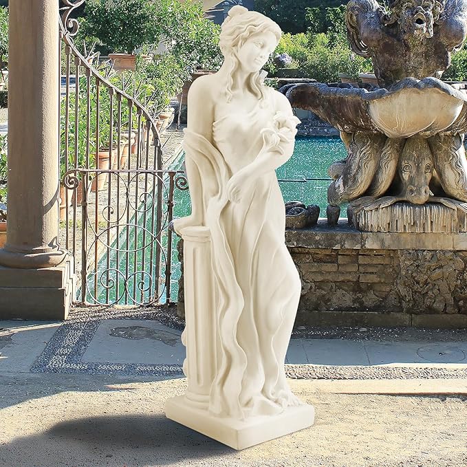 YOLENY 51'' Large Outdoor Garden Nymph Statue, Goddess of Spring Flowers, Roman Style Sculptures Decorations, Religious Garden Statue for Patio Lawns