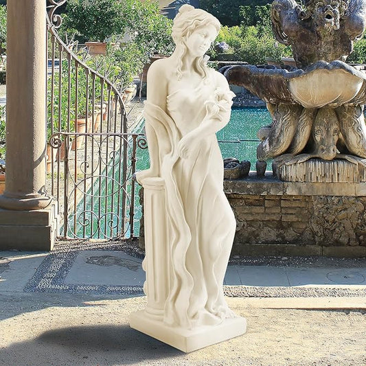 YOLENY 51'' Large Outdoor Garden Nymph Statue, Goddess of Spring Flowers, Roman Style Sculptures Decorations, Religious Garden Statue for Patio Lawns