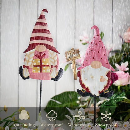 TERESA'S COLLECTIONS Valentines Decorations Outdoor for Home, 2Pcs Metal Gnomes Decor Garden Stakes, Valentine Yard Stakes Gifts for Her Him, Welcome Yard Signs for Outside Lawn Porch Patio, 23"