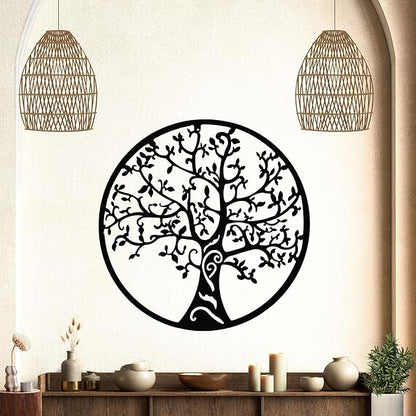 Bellaa 20247 Metal Wall Art Tree of Life Modern Contemporary Indoor Living Room Outdoor Garden Patio 3D Sculptures Plaque Home Decor Rustic Distressed Iron 24 inch
