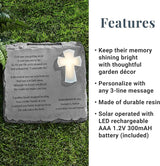 Let's Make Memories Personalized Memorial Garden Stone - Engraved Sympathy Garden Marker - Condolences - Solar Cross