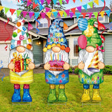 Umigy 3 Pcs 32 x 10 Inch Happy Birthday Yard Decor Outdoor Gnome Sign with Stakes Gift Boxes Cake Balloon Gnome Garden Sign Outdoor Yard Decor for Birthday Party Lawn Decorations