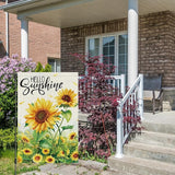 Spring Summer Sunflower Garden Flag 12x18 Inch Double Sided Burlap for Outside，Hello Sunshine Yard Sign Seasonal Holiday Outdoor Decoration