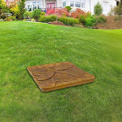 Athens Autumn Wheat Dragonfly Stepping Stone, 12” Square Concrete Garden Accent with Raised Dragonfly Design, Durable Outdoor Patio or Pathway Decor, Natural Brown Tones, Hand Cast Artisan Finish