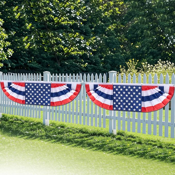 EBaokuup 3 Pcs 5 x 1.5 Ft Long Pleated American Flag Bunting,Traditional Patriotic American Bunting Flags for 4th of July,USA Pleated Fan Flag for Independence Day Garden Outdoor Decor