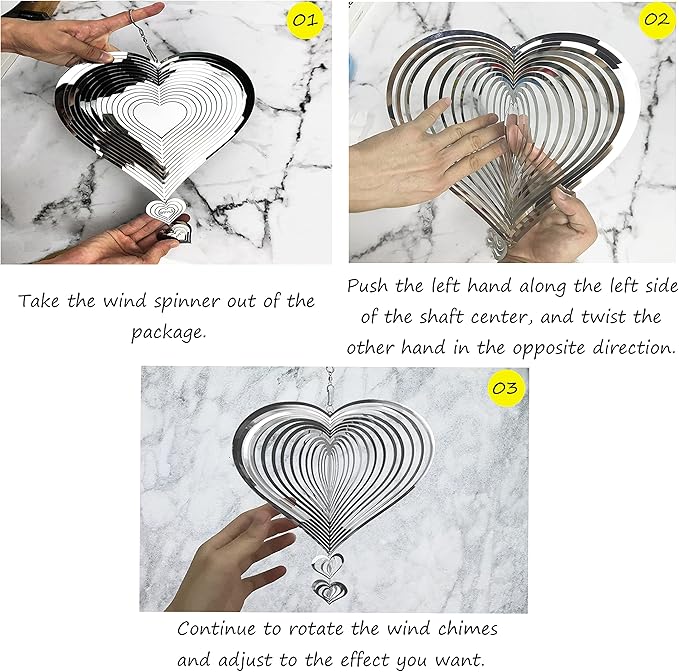Stainless Steel Heart Wind Spinners, Outdoor Yard & Garden Decorations, Mirror Finish Hanging Metal Spinners for Patio, for Home & Garden Lovers