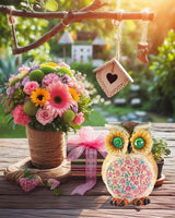GoGnome Hand-Painted Resin Owl Figurine with Glow-in-The-Dark Eyes, Solar-Powered Garden Decor 5.5'' Lawn Ornaments Statue Gardening Gifts for Outside Yard Art Patio (Owl)