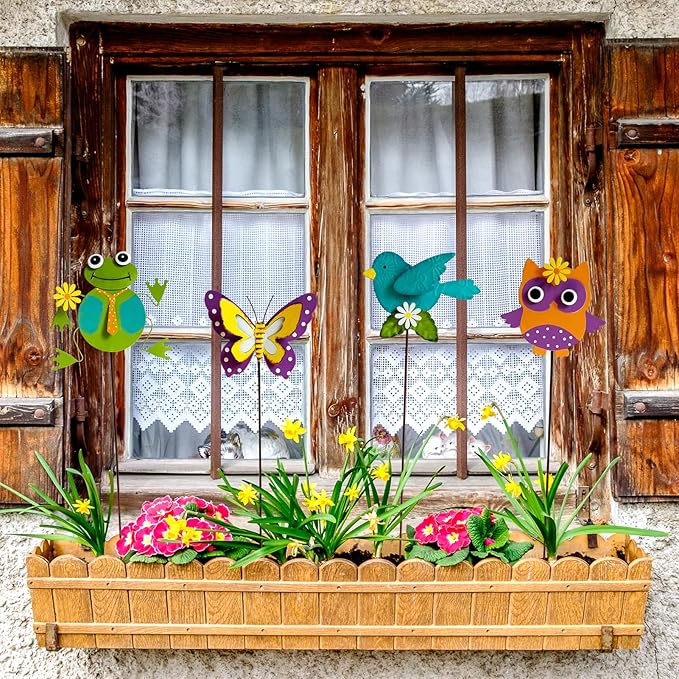 4 Pack Metal Flowers for Outside & Decorative Garden Stakes - Metal Yard Art Outdoor and Garden with Rustproof Design | Spring Lawn Ornaments for Porch, Backyard, Patio | Outdoor Gifts