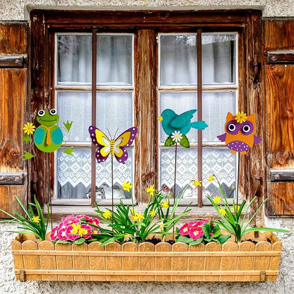 4 Pack Metal Flowers for Outside & Decorative Garden Stakes - Metal Yard Art Outdoor and Garden with Rustproof Design | Spring Lawn Ornaments for Porch, Backyard, Patio | Outdoor Gifts