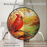 Cardinal Suncatcher for Windows Hanging - 6.3" Stained Glass Memorial Day Decorations - Round Red Bird Decor, Sympathy Gifts for Loss of Loved One, Remembrance Keepsake for Home & Garden