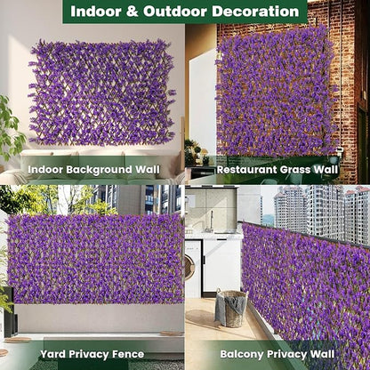 Giantex 2 Pack Expandable Fence Privacy Screen - Decorative Faux Purple Eucalyptus Fencing Panel for Balcony, Artificial Hedges with PE Leaves and Willow for Outdoors Garden Patio Deck Apartment